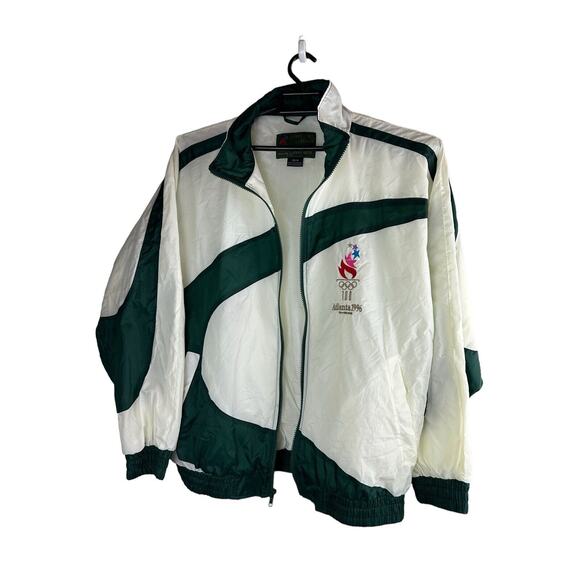 Vintage 1996 Atlanta Olympics Full Zip Windbreaker Jacket White Green Sz Medium - Picture 6 of 10